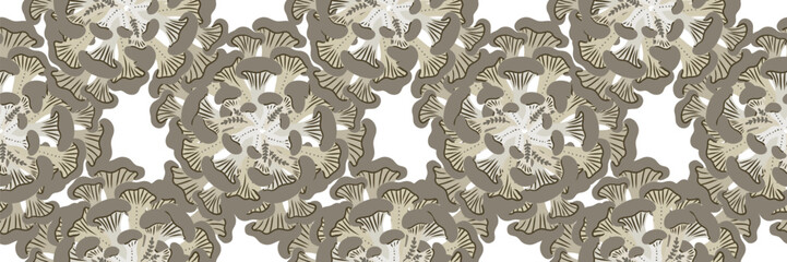 oyster mushroom seamless border pattern hand drawn handdrawn vector illustration in flat scandinavian style for organic food packaging design web textile decor © pani_Nadichka