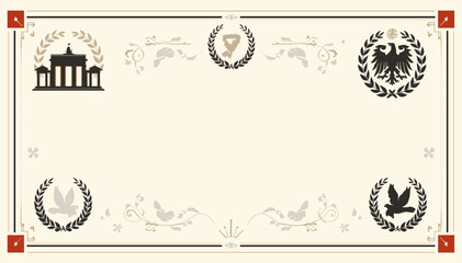 An ornate certificate template featuring iconic German symbols like the Brandenburg Gate and the German eagle, suitable for official documents or awards. © evans