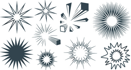 Retro Comic Book Explosion Shapes Burst Starburst Rays Sparkles Flash Effects and Speed Lines Collection Graphic Design Element Set for Pop Art Vectors © Donal! 