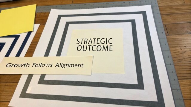 Strategic Outcome Signage with Growth Follows Alignment Message on Paper Surface Representing Business Planning and Development