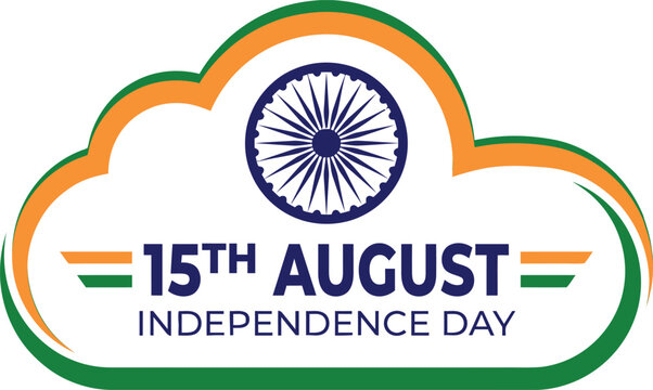 Vibrant vector illustration celebrating India independence day featuring the iconic ashoka chakra wheel inside a stylized tricolor cloud graphic design