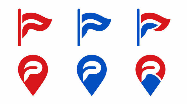 Set of flag and map pin location icons.