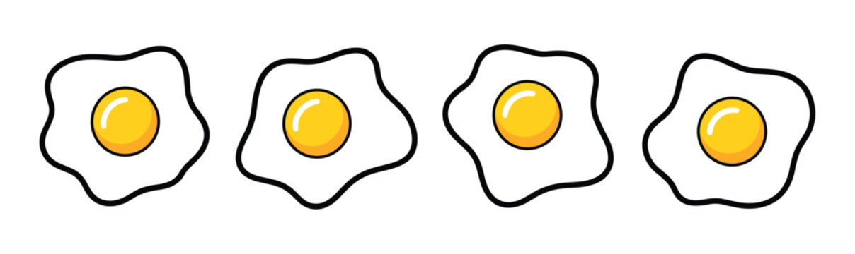 Four Fried Eggs in a Row: A visually simple and appealing arrangement of four perfectly fried eggs. simple breakfast, classic food, food pattern, morning meal, delicious dish.