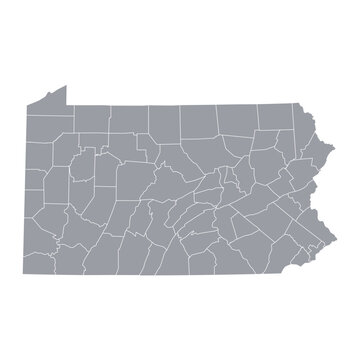 Grey map of Pennsylvania isolated on white background. Vector illustration