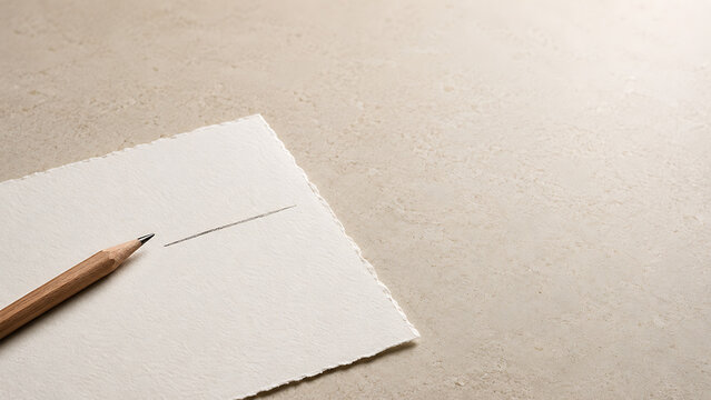 Pencil pointing to dotted line sequence on textured paper surface with sequence planning beginning minimalism creative strategy workspace stationary abstract composition aesthetic precision