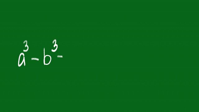 Chalk Writing Difference of Cubes Algebra Formula Animation on Transparent Background 4K