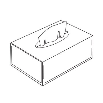 Minimalist tissue box vector illustration, clean line art drawing of a rectangular facial tissue dispenser, essential hygiene product graphic for health and wellness designs.