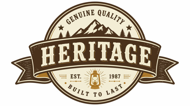 Vintage heritage mountain badge with lantern and stars.