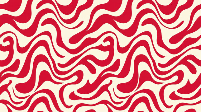 Red And Cream Retro Wavy Abstract Seamless Pattern Background