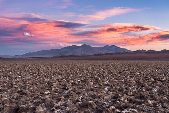 Minimalist saline desert sunset over La Puna, Argentina