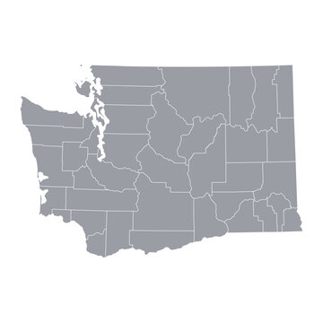 Grey map of Washington with its counties isolated on white background. Vector illustration