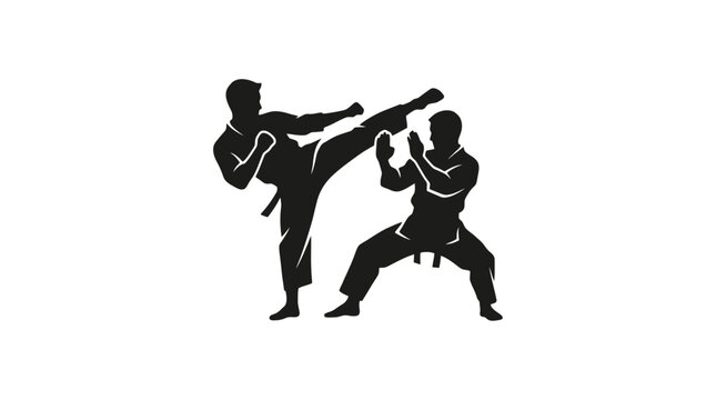 Martial arts training with kicking and blocking techniques.