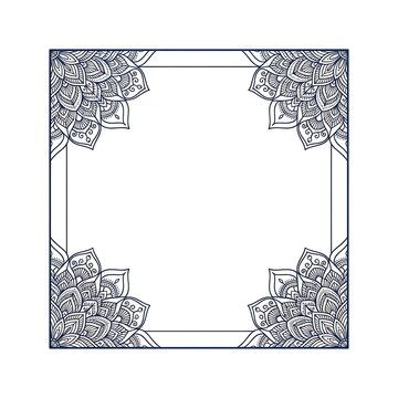 Black and white square frame with floral mandala designs