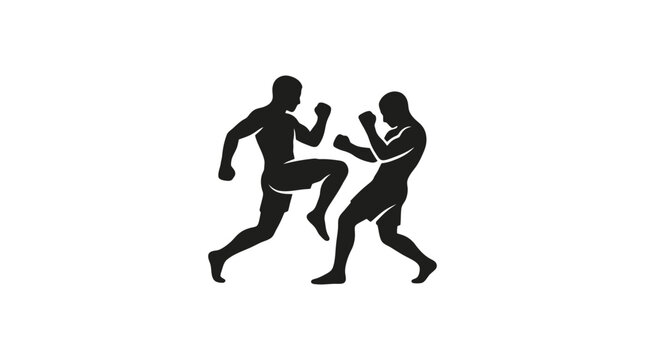 Silhouette of two men boxing or fighting.