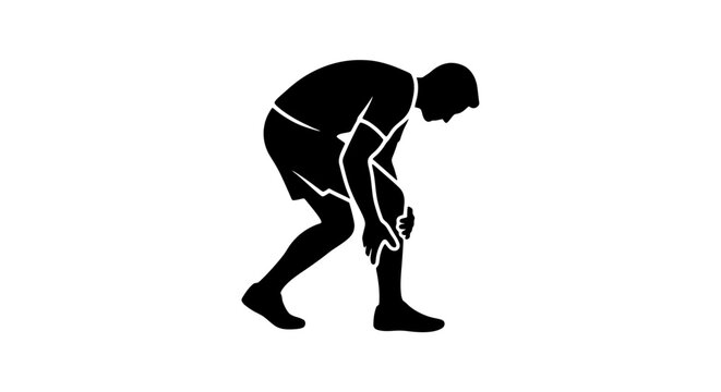 Black silhouette of a man bending over.