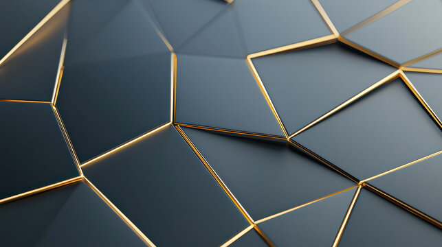 Sleek geometric pattern with gold lines on dark surface, creating modern and elegant design. This evokes sense of luxury and sophistication