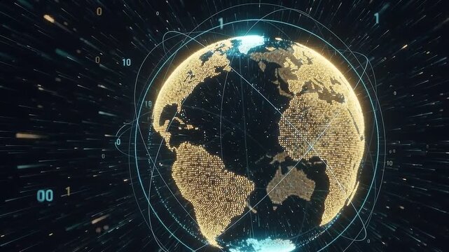 Digital earth globe with global data network connectivity