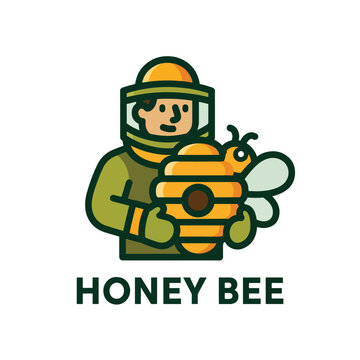 Professional Beekeeper Holding A Honeycomb Frame Icon Illustration.