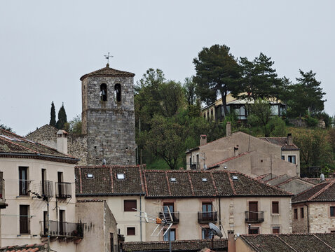 Medinaceli village church tower and historic spanish architecture