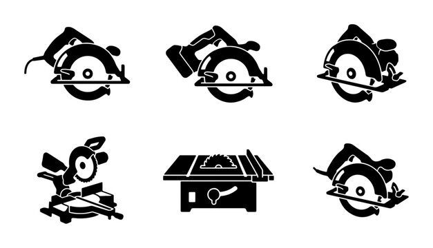 Circular Saw Icons, Power Tool Vector Graphics, Construction Equipment Set, DIY Woodworking Tools
