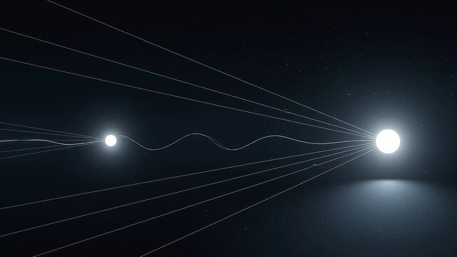 Abstract visualization of gravitational waves between two celestial bodies