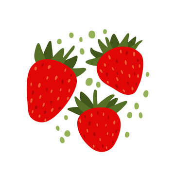 Fresh ripe strawberry collection isolated on white background. Sweet organic summer berries for healthy food, harvest and farm designs. Flat vector illustration.