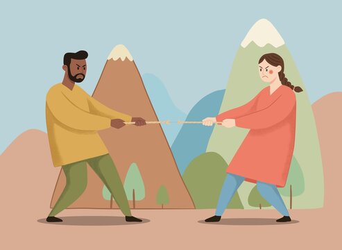 Couple tug-of-war symbolizes toxic relationship stress