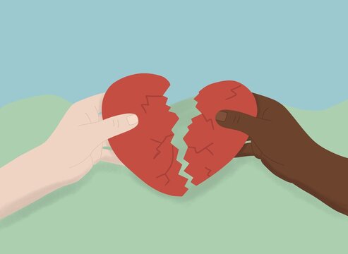 Broken heart in hands showing couple conflict and stress