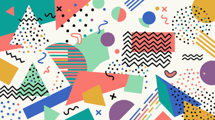 Obraz premium Vibrant geometric shapes create a dynamic abstract pattern on a white background