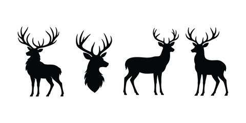 Deer set, deer logo silhouette vector, deer flat silhouette vector illustration, wild deer silhouettes, reindeer silhouette © VectorEliteX