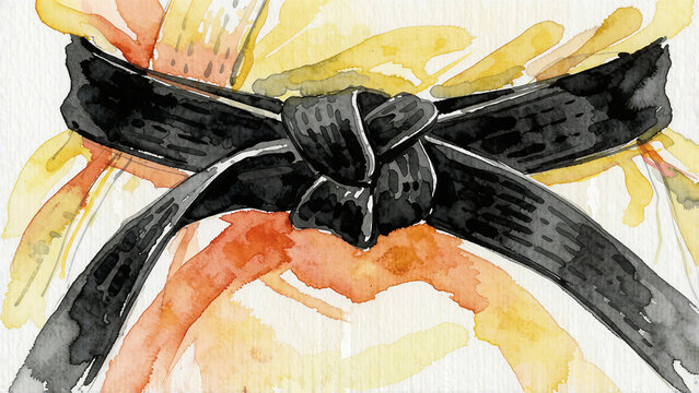 karate losing artistic black belt illustration with watercolor splash background