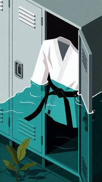 karate losing illustration of a white gi submerged in blue water