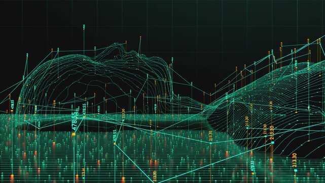 Futuristic digital human silhouette integrated with complex neural network. Abstract data visualization, HUD interface infographics and telemetry metrics analyzing human mind and artificial intelligen