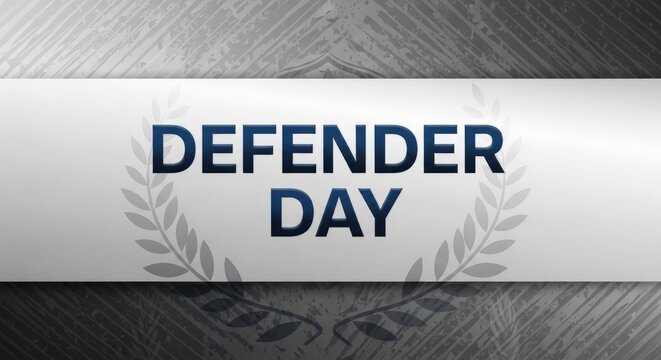 Defender Day, celebration, laurel wreath, gray background, commemorative design