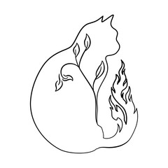 Cat curled line art thai kanok leaf flame handdrawn © BlackGroundMeYou 