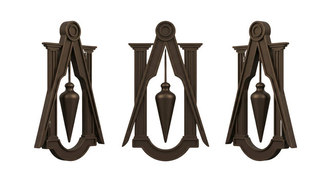 Three identical masonic plumb rule level badges arranged side by side, masonic symbols