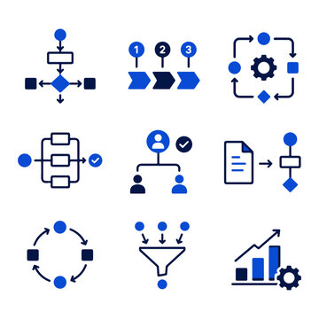 Business process set. Set of colored icons on a white background