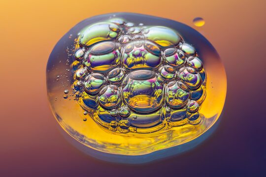 Holographic serum bubble texture on vibrant gradient