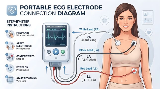Portable ecg electrode connection diagram illustration