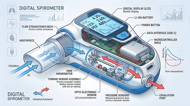 Digital spirometer device cutout illustration