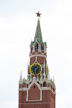 Spasskaya Tower clock at Kremlin in Moscow, Russia