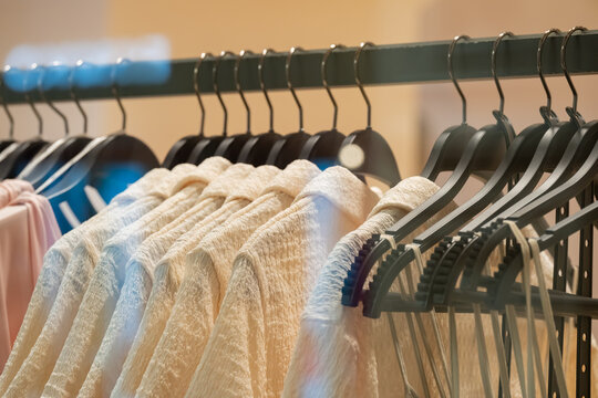 Clothing shopwindow display with hanger in a mall store