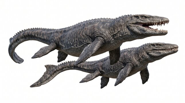 Two Mosasauruses Isolated On White Background Mosasaurus Illustration Mosasaurus dinosaur White Background, Mosasaurus Reptile prehistoric extinct sea Creature dinosaur, dinosaurs