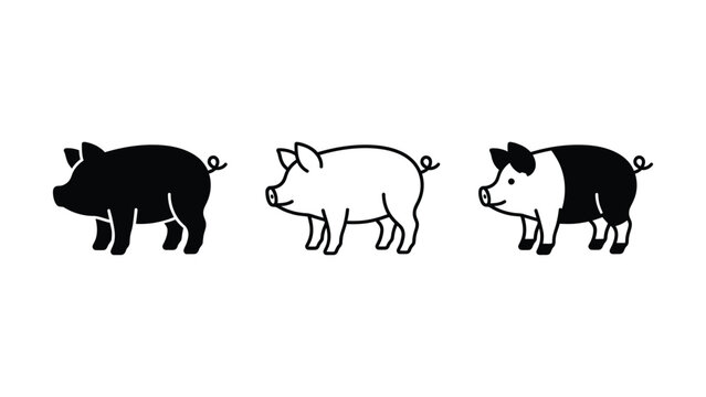 Three black and white pig silhouettes standing side by side