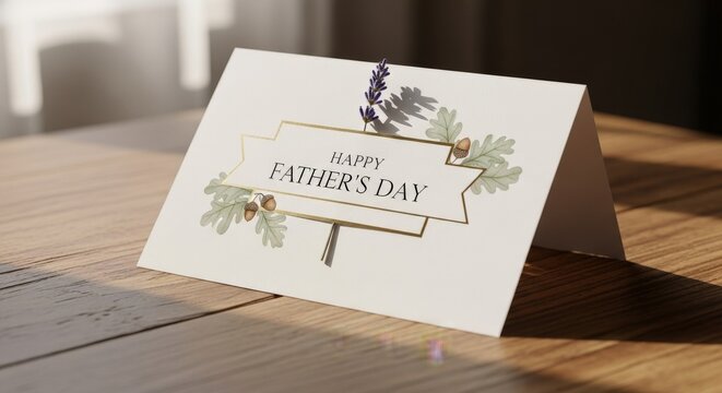 Father's Day card, greeting card, Happy Father's Day, floral design, wooden table