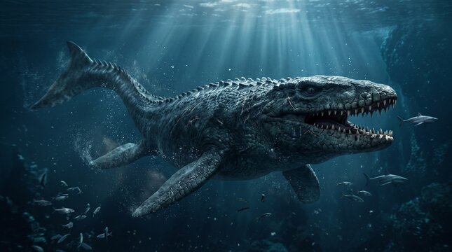Mosasaurus Underwater  Mosasaurus Side View Illustration Mosasaurus dinosaur, Mosasaurus Reptile prehistoric sea Creature extinct dinosaur, sea dinosaurs