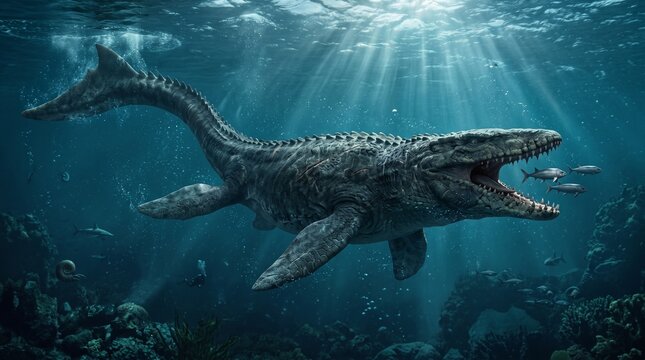 Mosasaurus Underwater  Mosasaurus Side View Illustration Mosasaurus dinosaur, Mosasaurus Reptile prehistoric sea Creature extinct dinosaur, sea dinosaurs