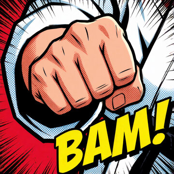 karate lively illustration of a clenched fist with bam sound effect