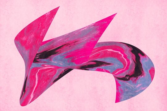 Modern abstract marbled arrow illustration on pastel pink