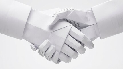 Paper origami hands shaking in a conceptual business agreement